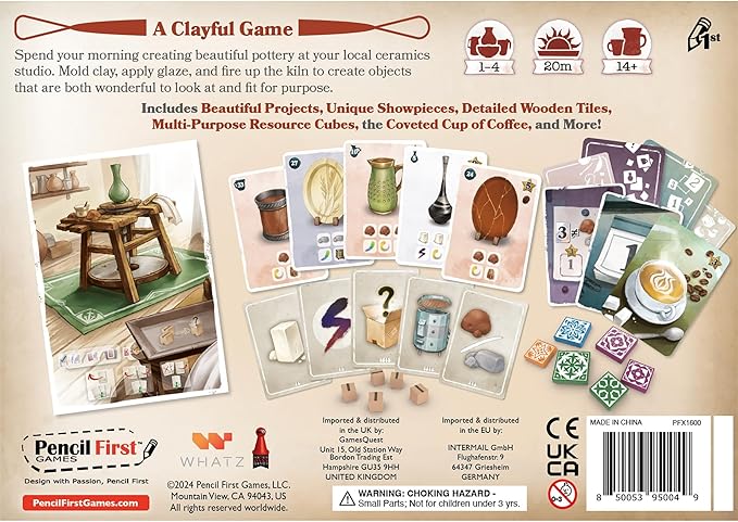 Pencil First Games: Sunrise at The Studio - Pottery Set Collection & Drafting Board Game, Cozy Small Box, Solo Mode, Ages 14+, 1-4 Players, 20 Min
