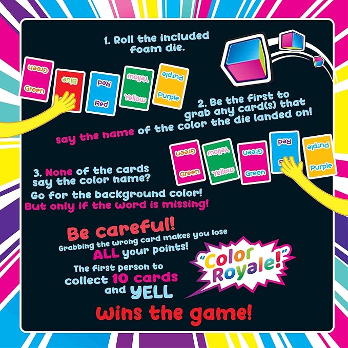 Color Royale - The Fast-Paced Game That Will Break Your Brain! - Fun Fast-Paced Family Party Card Game with Included Stress Ball Dice - Multiple Games Included in One - 4+ Ages