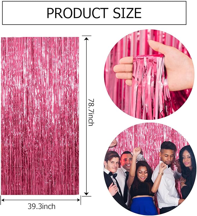 2 Pack Pink Backdrop Party Decorations Tinsel Curtain Party Backdrop Foil Fringe Birthday Decorations Photo Booth Streamer Backdrop Pink Theme Bachelorette Graduation Party Decorations