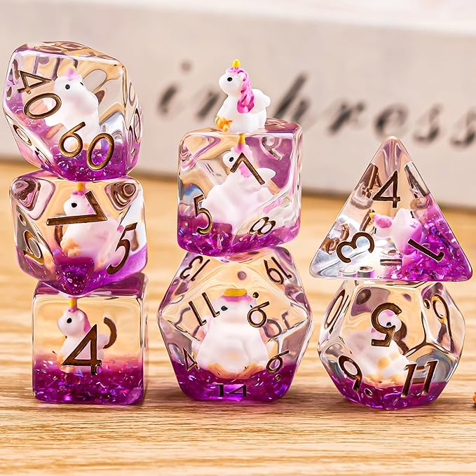 Unicorn DND Resin Dice Set, Polyhedral D&D Dice Animal Inclusion Dice D and D for Dungeons and Dragons MTG RPG Board Games