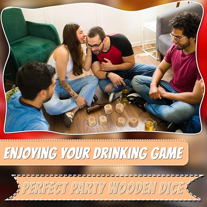 Hanaive 6 Pcs Party Drinking Bar Dice Game Resha Roulette Drinking Game Bachelorette Party for Adults White Elephant Gift Wedding Graduation Birthday(Bar Dice,Wooden)