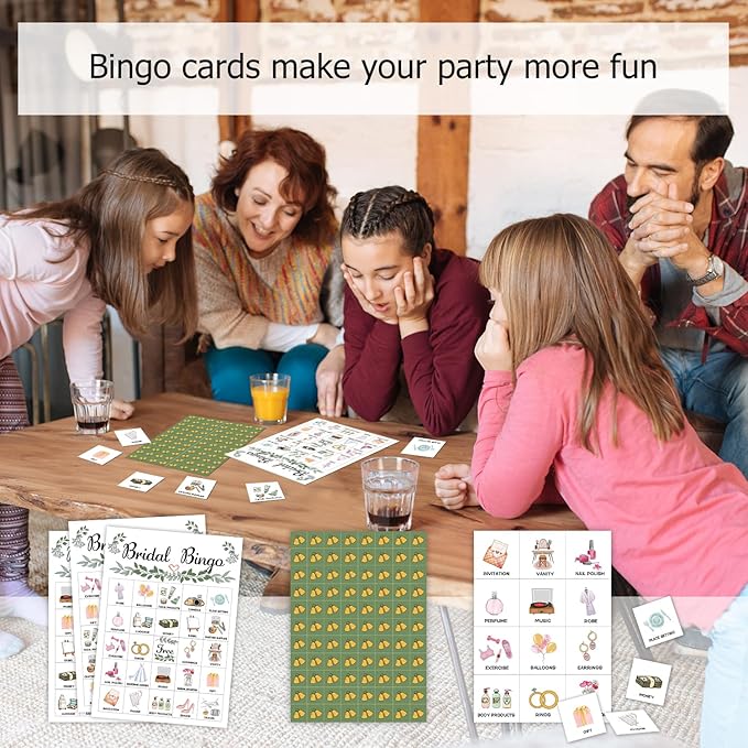 Ziyouza Greenery Bridal Bingo - 24 Players Wedding Shower Games, Engagement & Bachelorette Tea Party Bingo Game