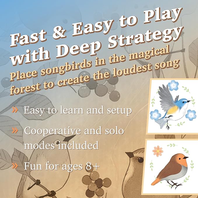 Songbirds Card Game - Fun Family Board Game for 1-4 Players - Easy to Learn Featuring Bird Art