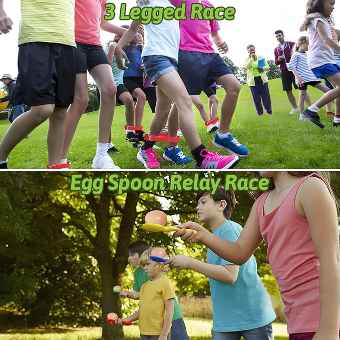 Potato Sack Race Bags, Tic Tac Toe Game, Egg Spoon Race, 3 Legged Races Bands, 39PCS Outdoor Games Sets for Birthday Party Field Day Family Reunion Carnival, Kids Adults Outside Yard Lawn Easter Game