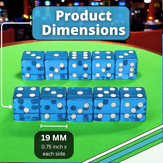 Luck Lab 10 Piece 19 mm Dice Pack - Acrylic and Translucent D6 Dice, Square w/Rounded Edge for Casino, Craps, RPG MTG DND Dice Table Games and Board Games (Light Blue)
