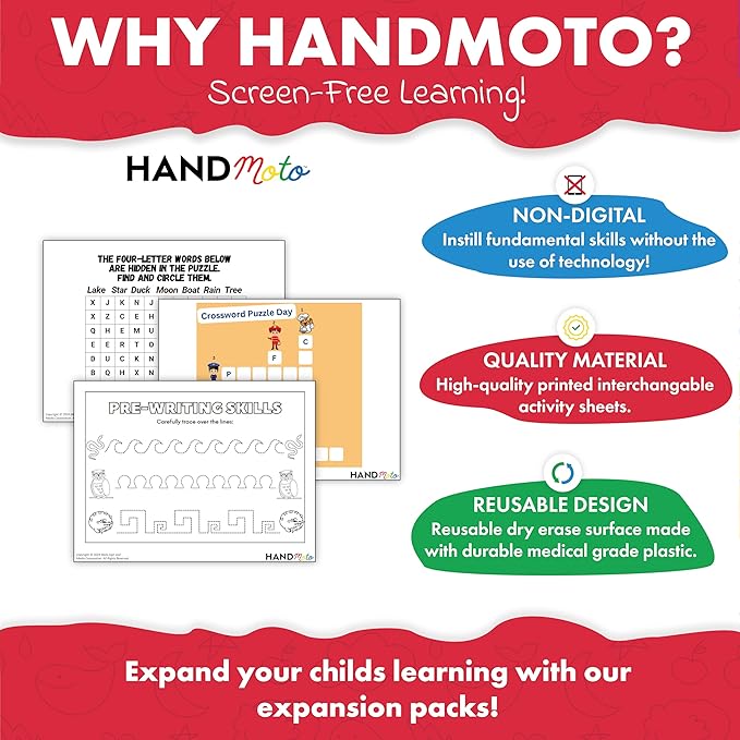 HandMoto Spelling Activity Pack 2 - Use Our Spelling Games for Kids to Make Learning Fun - Improve Word Recognition & Vocabulary Skills with Our Whiteboard Spelling Toy