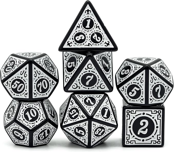DND Dice Set -D&D Polyhedral Dice (7 Pcs) with Gift Leather Dice Bag for Dungeons and Dragons Role Playing Dice Games RPGs (Dice-White with Black Edge)