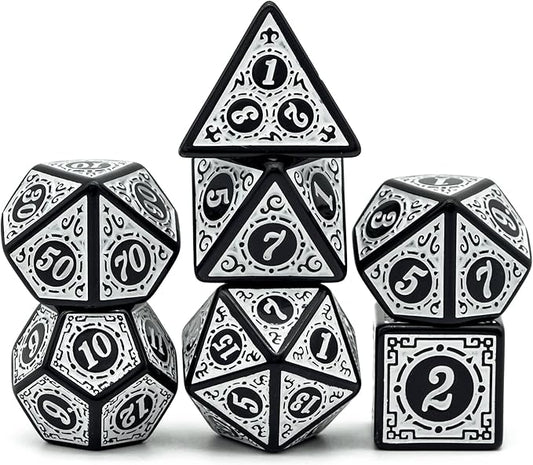 DND Dice Set -D&D Polyhedral Dice (7 Pcs) with Gift Leather Dice Bag for Dungeons and Dragons Role Playing Dice Games RPGs (Dice-White with Black Edge)