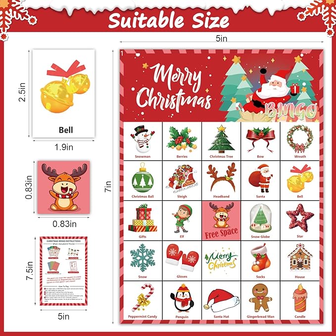 VESPRO 46PCS Christmas Bingo Game Cards for 30 Players Christmas Party Games for Kids Party Classroom Activities