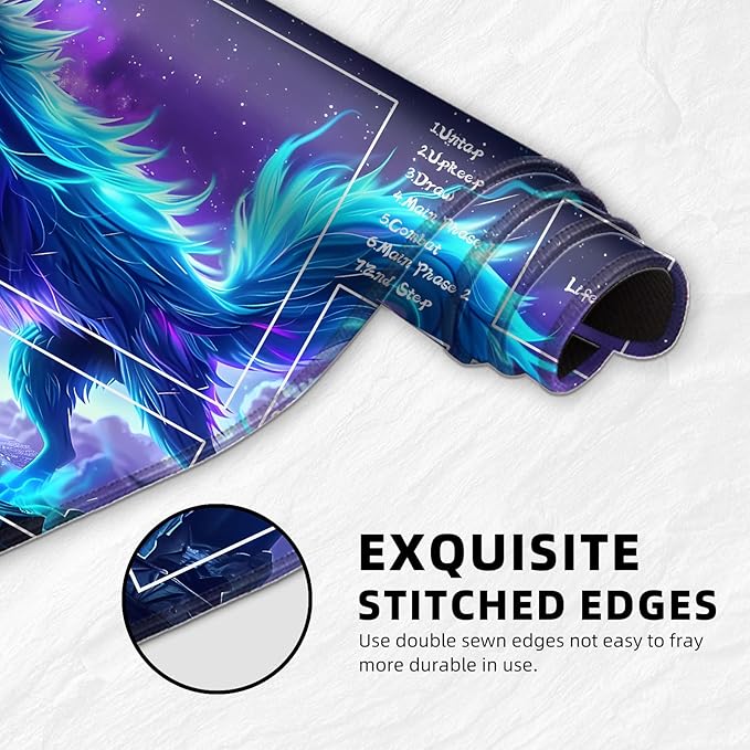 for MTG Playmat with Zones Storage Bag,for TCG Playmat and Playing Card Mat for Magic Board Games, Glowing Fox Non Slip Stitched Edges Game Mat, Rollable Foldable Card Playmats