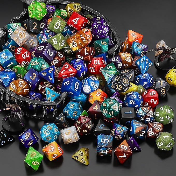 QMay DND Dice Set - 20x7 (140 Pieces) Polyhedral Dice, 20 Colors D&D Dice for Dungeons and Dragons Tabletop Role-Playing Games with 1 Drawstring Bag