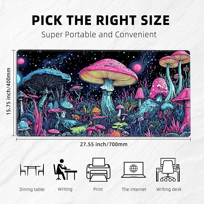 for MTG Playmat with Storage Bag, for TCG Playmat and Playing Card Mat for Magic Board Games, Non-Slip Colorful Mushroom Desk Mat, Stitched Edges Game Mat, Rollable & Foldable Card Playmat