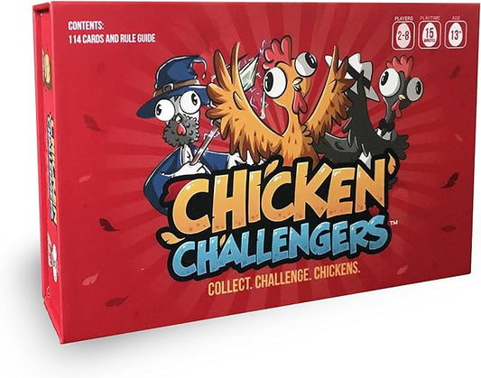 Chicken Challengers Card Game, Hilarious Games for Adults & Teens, New and Strategic Games for Adults and Family Game Night, 2-8 Players, Ages 13+, Travel-Friendly, 114 Cards