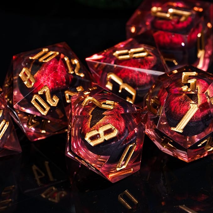 7PCS DND Dice Set,Dragon Eye Liquid Core Sharp Edge Dice Set RPG Polyhedral Die,for Dungeons and Dragons TTRPG Games Roleplaying Games Pathfinder,with Gift Box(Eyeball Red)