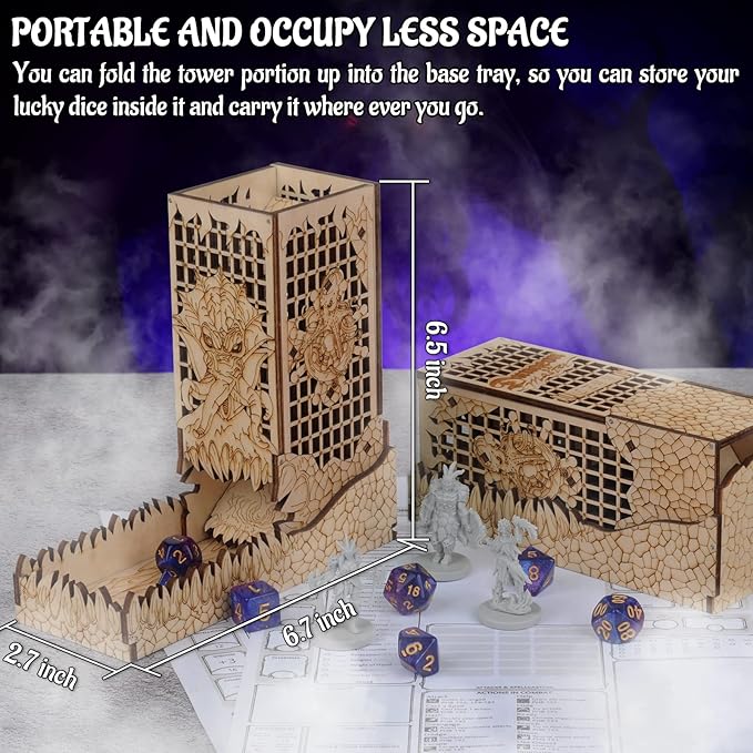 CZYY Dice Tower with Tray Wood Laser Etched Mind Flayer Portable and Collapsible Dice Roller Perfect for Board Game and Tabletop RPG (Cthulhu)