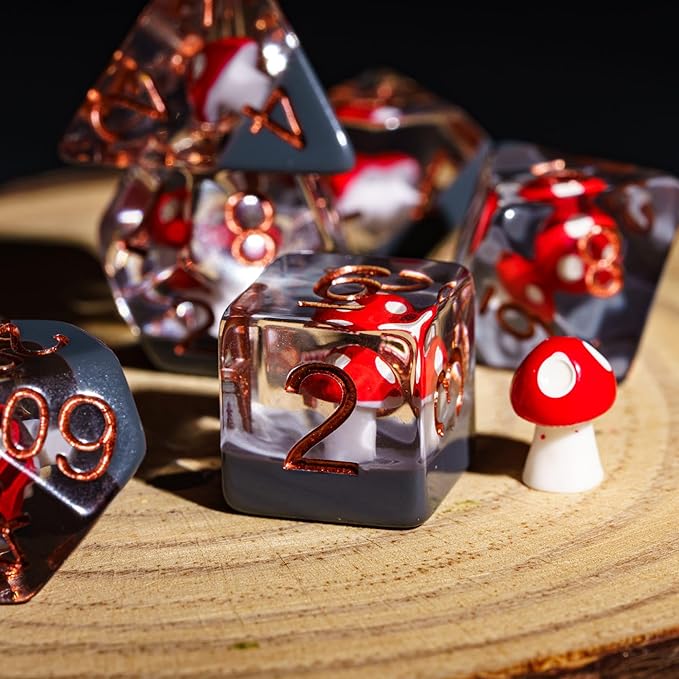UDIXI 7PCS DND Dice Set, Resin Mushroom D&D Dice Set Red Polyhedral Dice for Dungeons and Dragons Role Playing Games