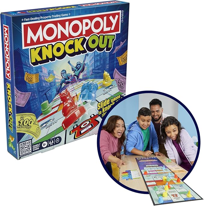 Monopoly Knockout Board Game | 2-8 Players | 20 Mins. Average | Quick-Playing Family Games for Kids, Teens, and Adults | Ages 8+
