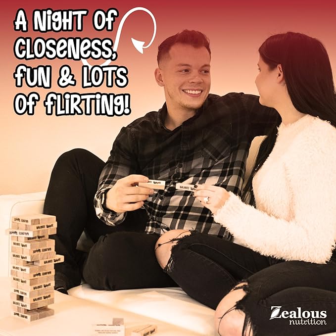 Naughty Tower Stacking Wooden Block Game for Grown Ups – Couple Dare Questions – All Genders & Relationships – Exciting, Pleasing, & Funny Challenges - Couples Date Night Gift - Date Night Fun (54 CT)