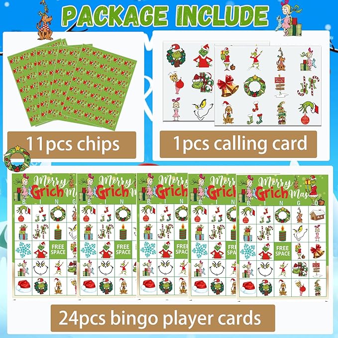 Christmas Bingo Game for Large Groups - 24 Player Christmas Party Game with Bingo Cards for School, Classroom & Family Activities