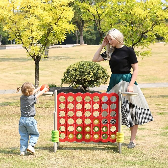 SDADI Giant 33 Inch 4-in-A-Row Hoop Connect Strategy Game and Basketball Indoor/Outdoor Family Fun Board for Toddlers, Kids, Adults, Gray and Red