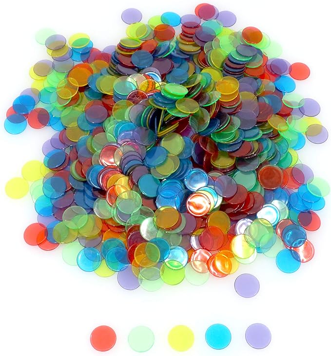 Regal Bingo Plastic Bingo Chips 1000 Pcs - Clear Transparent Counters Game Chips Set for Board Game - Fun Bingo Night - 3/4 Inch Assorted Colors