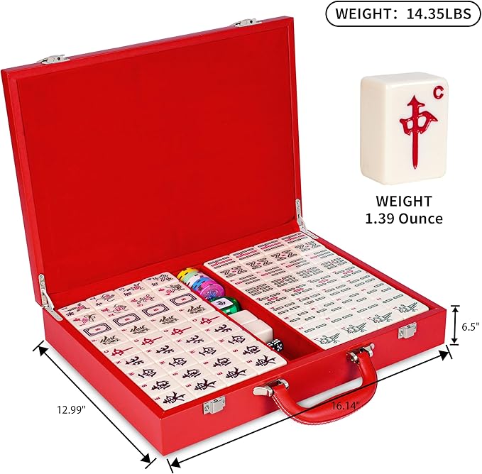 Chinese Mahjong Set, 146 Numbered Melamine 1.6" (40 mm), Large Size Complete Mah jongg Set with Carrying Travel Case (Lvory Yellow)
