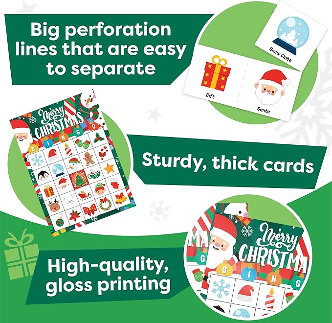 Christmas Bingo Game for Kids, Adults & Large Groups - 30 Players - Fun & Exciting Christmas Games for Family Party, Classroom Party - Reusable Christmas Bingo for Kids Christmas Party Games for Kids