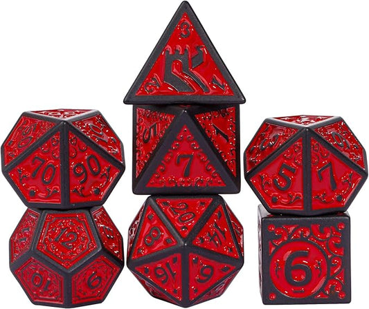 7-Die DND Dice Set New Pattern Polyhedral Dice Set with Leather Bag D&D Dice Set for Dungeons and Dragons RPG MTG Table Games(Black Red)