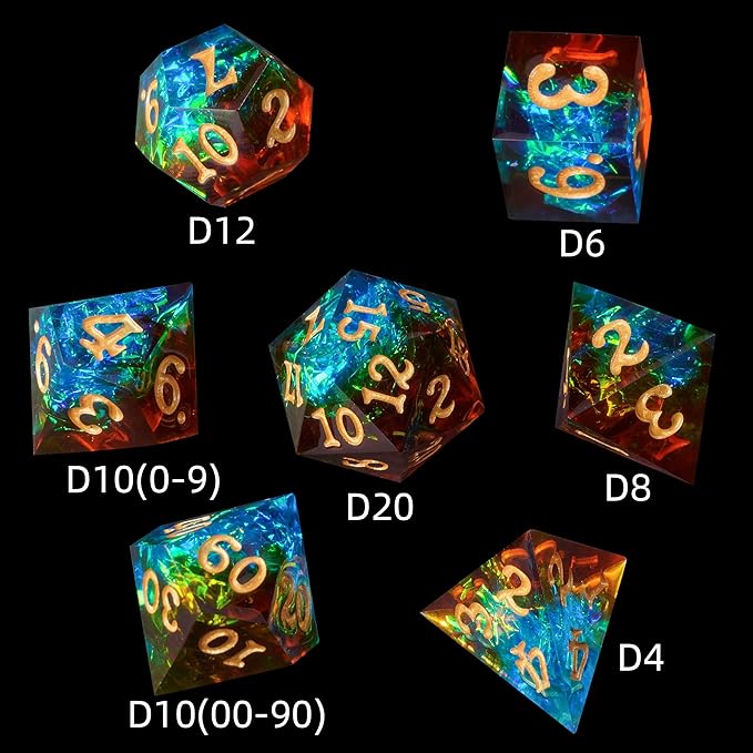 DND Dice Set Sharp Edge Galaxy Dice Handmade Resin Polyhedral Dice for Dungeon and Dragons RPG D20 Tabletop Roleplaying Party Games (Brown & Blue)