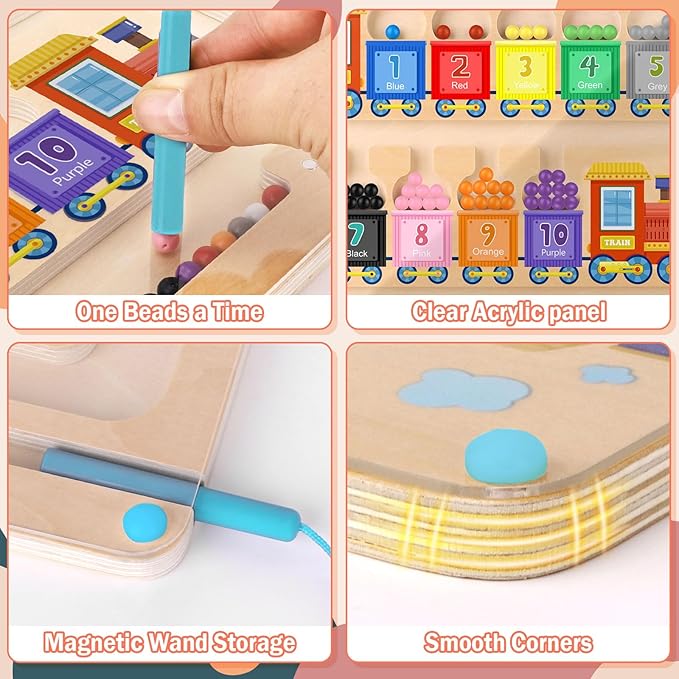 Syahro Magnetic Color and Number Maze Toy, Wooden Magnet Balls Puzzles Board, Fine Motor Skills Toddler Activities, Montessori Gift for Boys Girls 3-5 Years Old, Preschool Busy Board for Kids