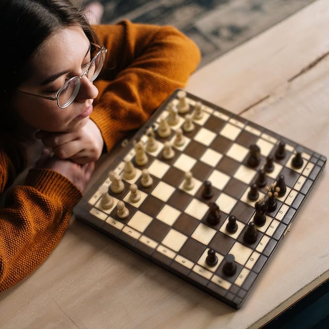 Husaria European International Chess Wooden Game Set, King's Classic - 13.8 Inches Medium Size Chess Set with Handcrafted Chessmen and Felted Folding Board
