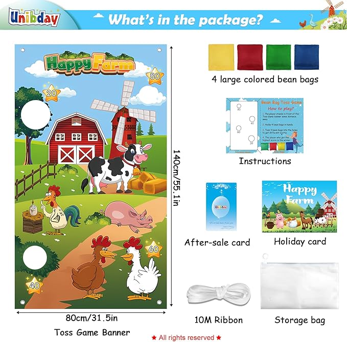 Farm Animals Game, Bean Bag Toss Game with 4 Bean Bags, Farm Animal Party Decorations, Farm Animal Bean Bags for Tossing,Farm Party Favors Kids Outside Activities Farm Games for Outdoor Games