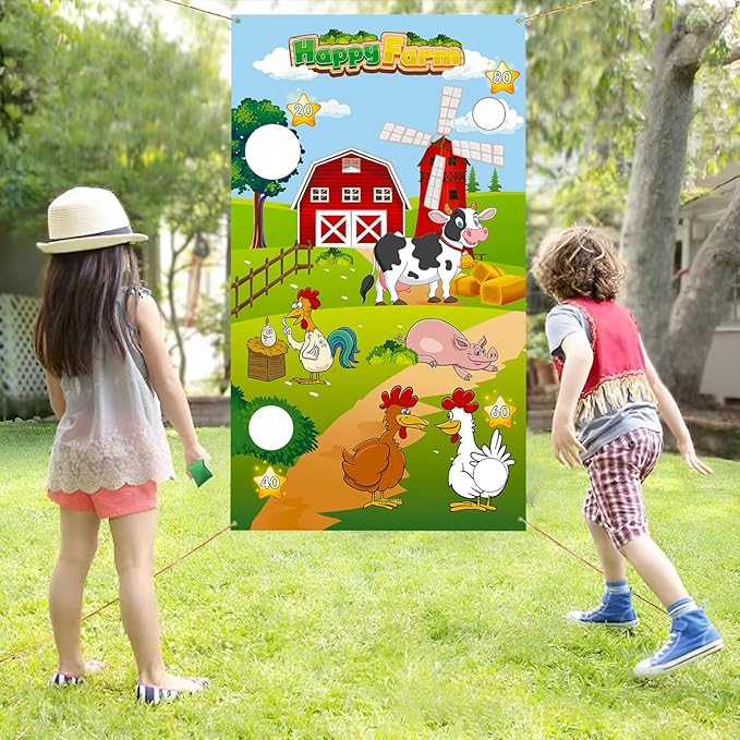 Farm Animals Game, Bean Bag Toss Game with 4 Bean Bags, Farm Animal Party Decorations, Farm Animal Bean Bags for Tossing,Farm Party Favors Kids Outside Activities Farm Games for Outdoor Games