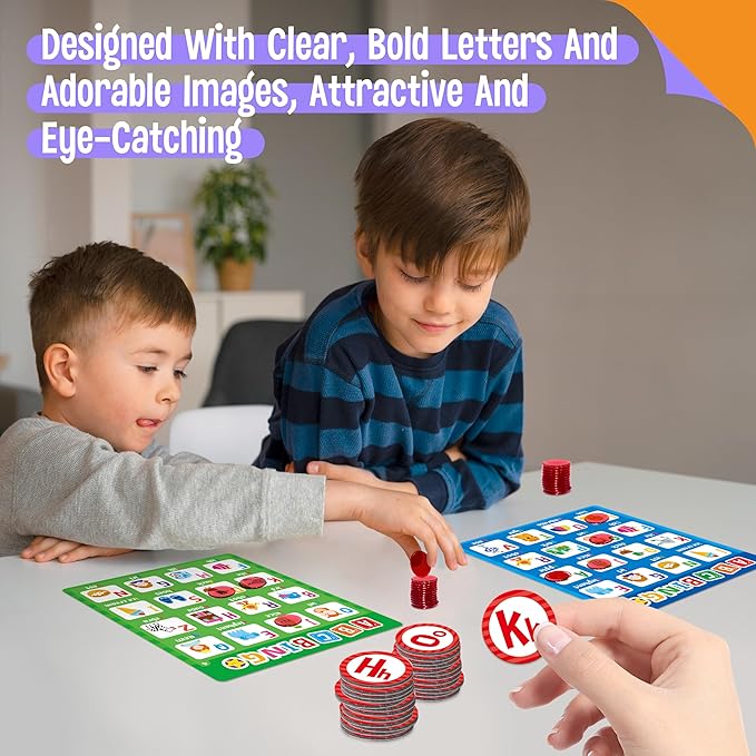 SpriteGru Alphabet & CVC Bingo Game, 12 Bingo Board ABC Letters, CVC Words Phonetic Game, Letters Phonetic Awareness Early Educational Learning Toys - Ages 4 and up, Perfect for Classroom & at Home