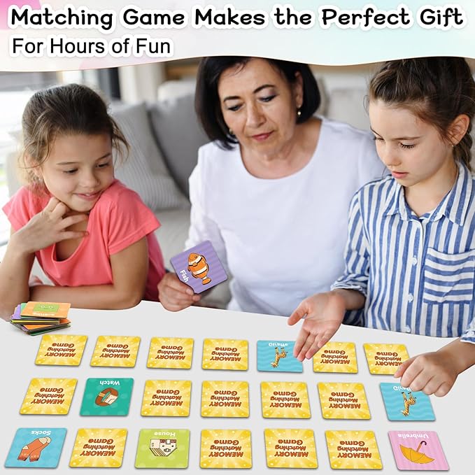 Memory Game First Words, Memory Games for Kids Ages 4-8, Matching Games for Toddlers 3-5,60PCS Flash Cards Phonics Games,Memory Card Game 2-4 Years,Homeschool Educational Toys Speech Therapy Materials