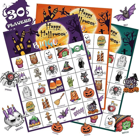 VESPRO 46PCS Halloween Bingo Game Cards for 30 Players Halloween Party Games for Kids Party Classroom Activities
