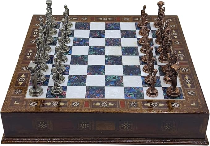 15’’ Handmade Chess Set with British Army Metal Chess Pieces, Luxury Storage Chess Board, for All Ages, Ideal for Father, (Purple)