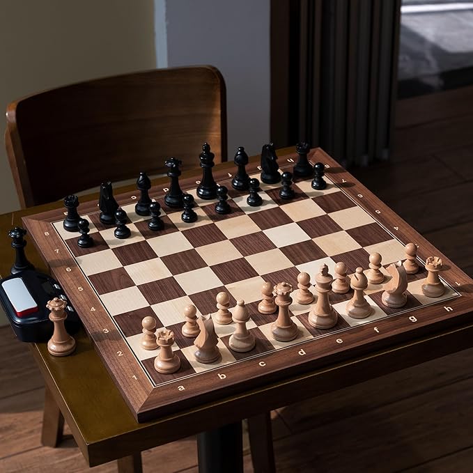 A&A 18.875" Professional Wooden Tournament Chess Board/Walnut & Maple Inlaid / 2.0" Squares w/Notation