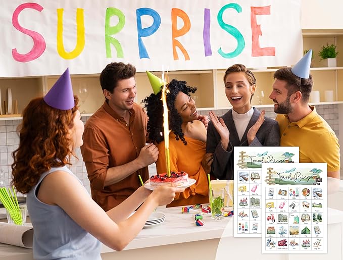 Travel Games Bingo Cards, Journey Theme Bingo Game, Trip Game for Family Friends Large Multiplayer Group Activities, Retirement Travel Party Birthday Favors Gifts -05