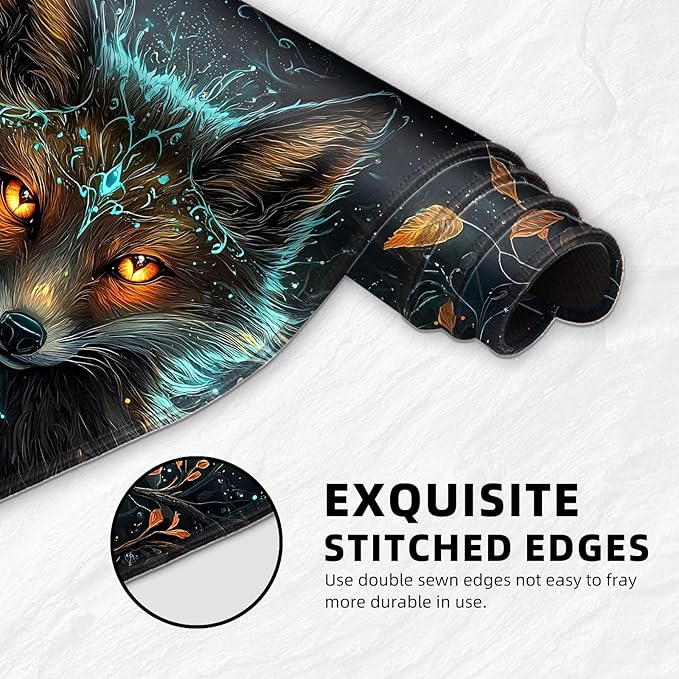 MTG Playmat with Storage Bag, 27.55x15.75 inches, Non-Slip Beautiful Fox Desk Mat, Stitched Edges Game Mat, Rollable & Foldable Card Playmat