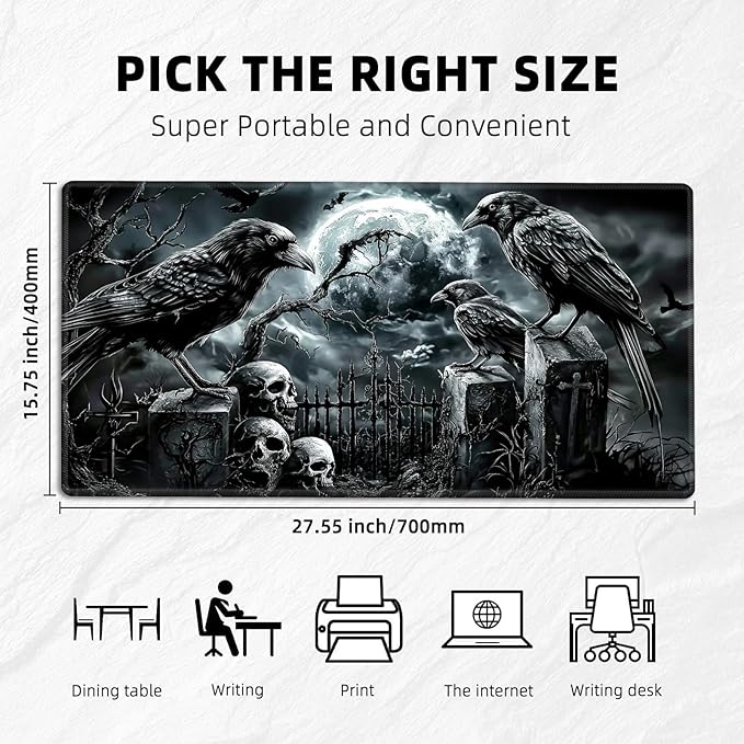 for MTG Playmat with Storage Bag, for TCG Playmat and Playing Card Mat for Magic Board Games, Non-Slip Ravens Skull Desk Mat, Stitched Edges Game Mat, Rollable & Foldable Card Playmat