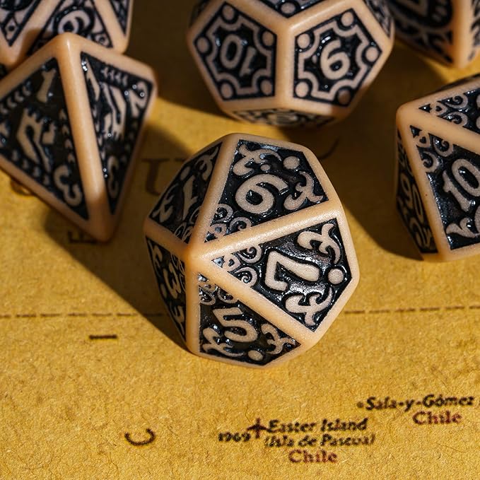 7-Die DND Dice Set New Pattern Polyhedral Dice Set with Leather Bag D&D Dice Set for Dungeons and Dragons RPG MTG Table Games(Brown Black)