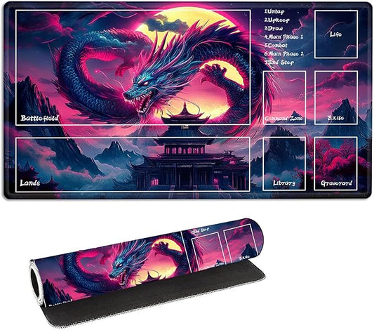 for MTG Playmat with Zones Storage Bag, for TCG Playmat and Playing Card Mat for Magic Board Games, Glowing Dragon Non-Slip Stitched Edges Game Mat, Rollable Foldable Card Playmats