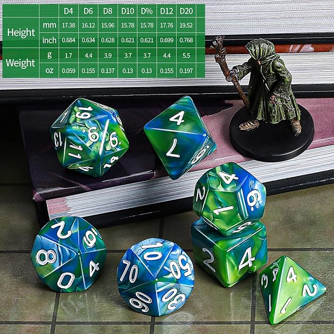 CiaraQ DND Polyhedral Dice Set with a Black Dice Bag for D&D RPG MTG Role Playing Table Games