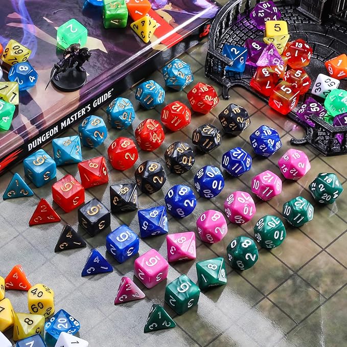 QMay DND Dice Set 15 X 7 Polyhedral Dice (105pcs) with 1 Large Flannel Bag, D&D Dice (D4 D6 D8 D10 D% D12 D20) for Dungeons and Dragons RPG MTG Table Games