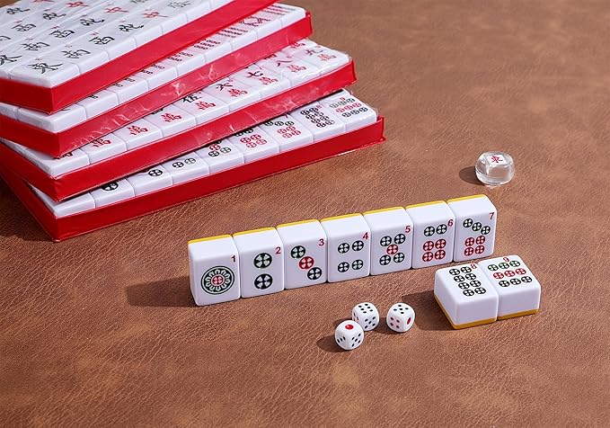 Mose Cafolo Professional Chinese Mahjong Game Set 146 Numbered Large Size Tiles with Carrying Travel Case, Complete Mahjong Tiles Set (Majiang, Mah-Jongg, Ma Jong)