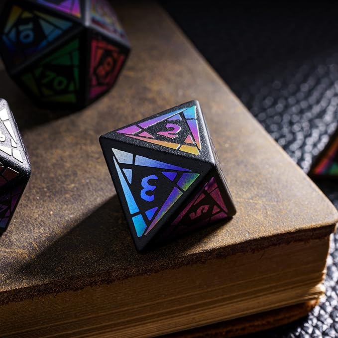 UDIXI Obsidian Dice Set, 7PCS Stone DND Dice with Colorful Pattern, Handmade Polyhedral Dice Set for D&D Dungeons and Dragons Role Playing Games and Other Tabletop Game