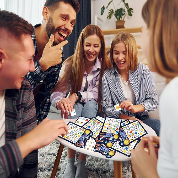 Space Bingo Game, 24 Players Outer Space Bingo Cards for Birthday Party Family Friends Large Group Activities