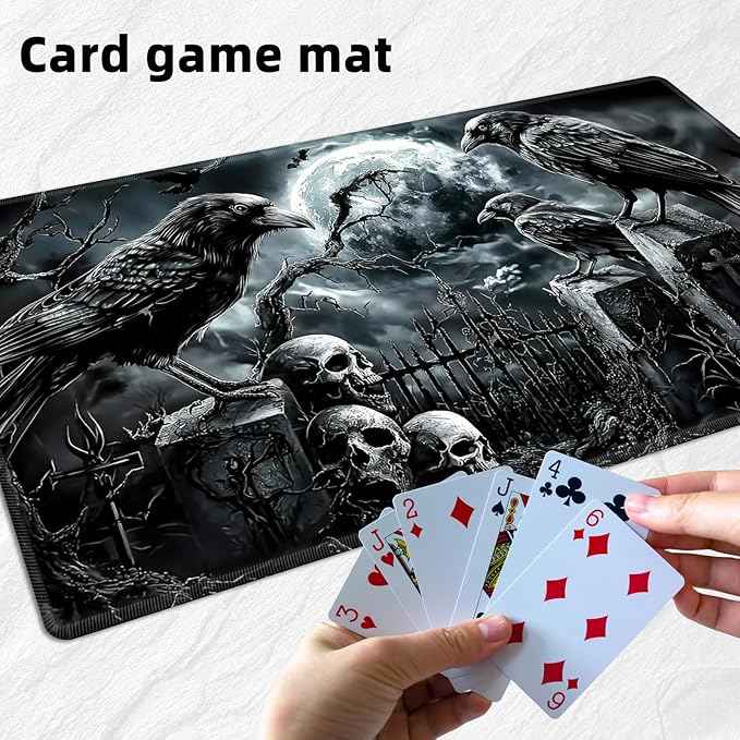 for MTG Playmat with Storage Bag, for TCG Playmat and Playing Card Mat for Magic Board Games, Non-Slip Ravens Skull Desk Mat, Stitched Edges Game Mat, Rollable & Foldable Card Playmat