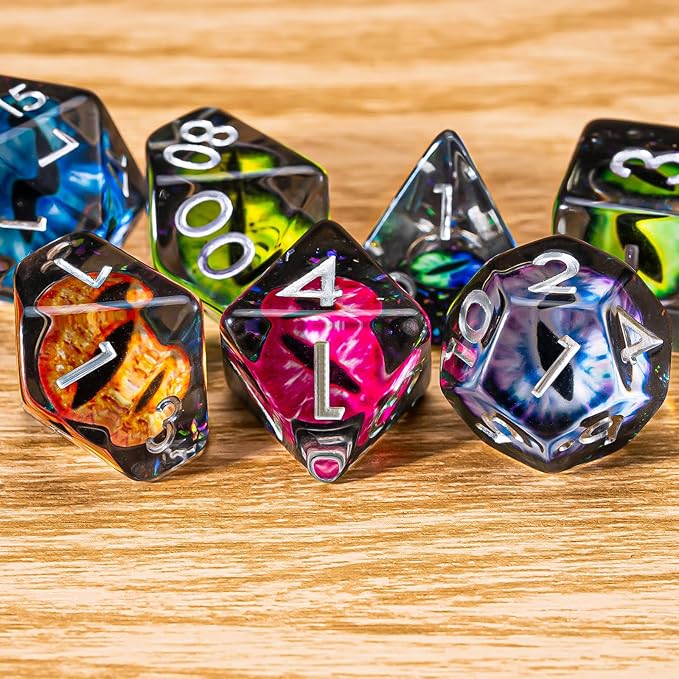 DND Resin Eyes Dice Set, Red D&D Polyhedral Dice for Dungeons and Dragons RPG, MTG Role Playing Games D and D Dice 7pc D20 D12 D10 D8 D6 D4